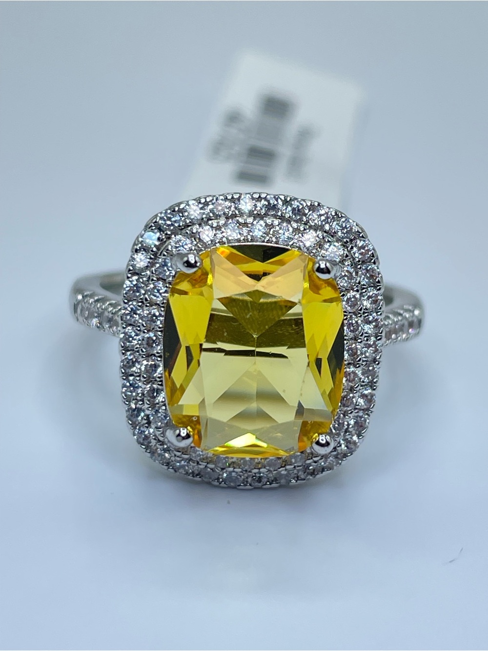 Swarovski Crystal Elements Canary Yellow Halo Art Deco Bold Ring Size 8.5